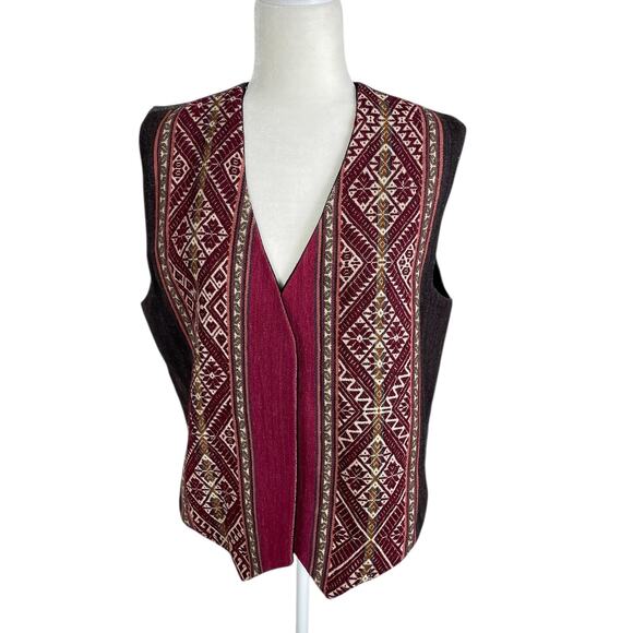 Unbranded Wool Vest Reversible Tapestry Embroidered Aztec Tribal Boho Sz Large - Picture 3 of 12